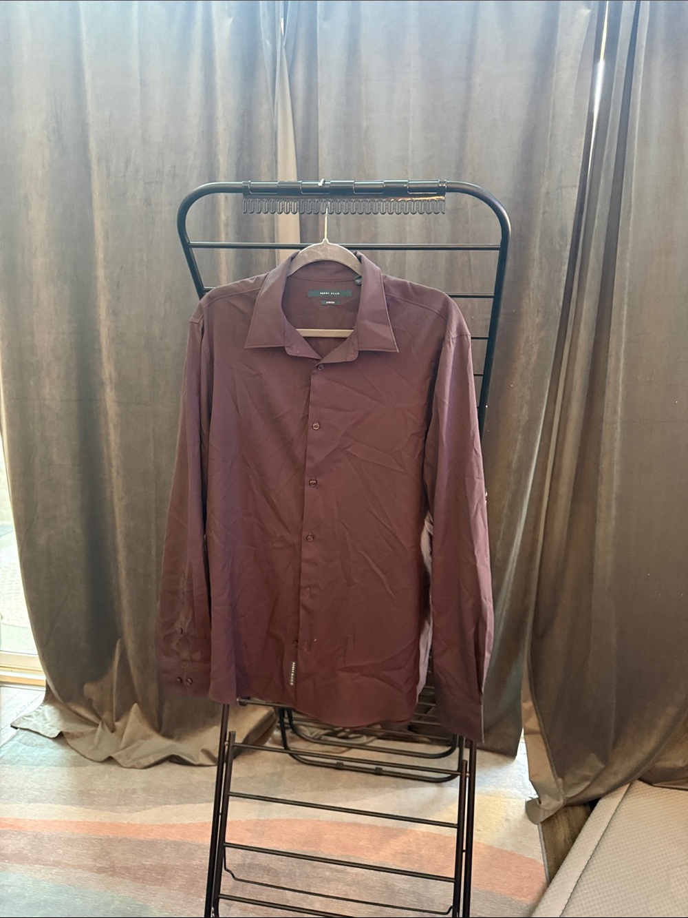 Perry Ellis Men's Long-Sleeve Dress Shirt Maroon Xl